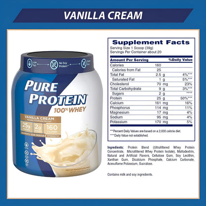 Whey Protein Powder by , Gluten Free, Vanilla Cream, 1.75 Lbs