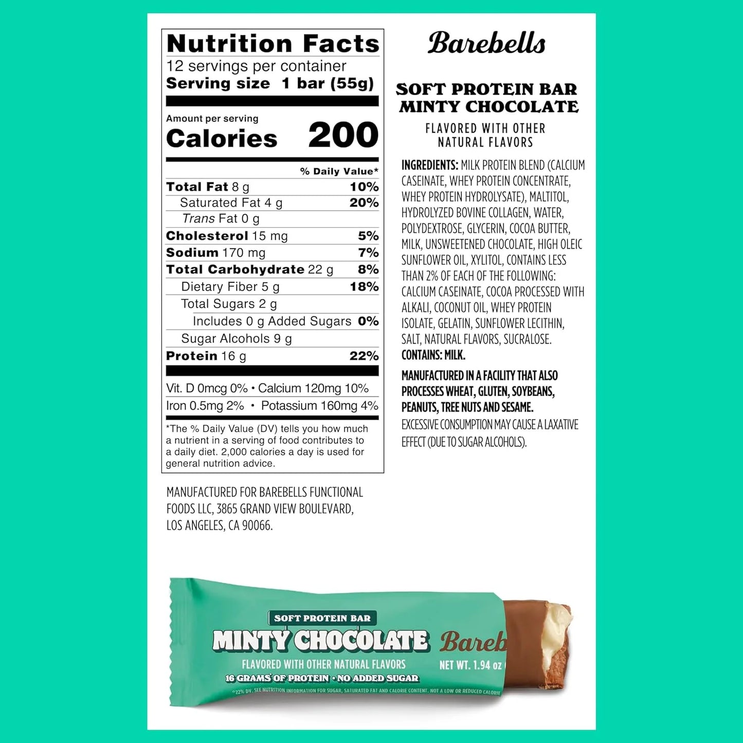 Soft Protein Bars with 16G High Protein, 1.9Oz Bars, Minty Chocolate - 24 Count